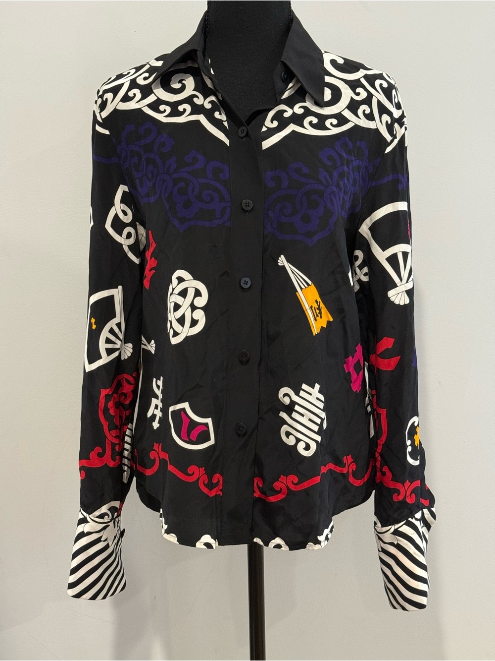 Linda Allard Ellen Tracy 4 Silk Printed Button-Front Women’s Shirt 328